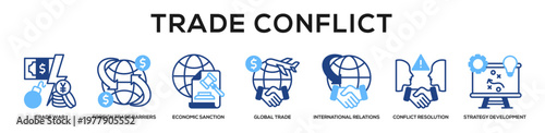 Glyphcolor - Trade Conflict web banner icon vector illustration concept