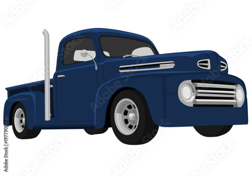 Vintage Blue Pickup Truck Vector Illustration