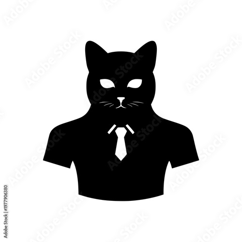 Black Cat Silhouette with Business Tie on Human Torso Avatar
