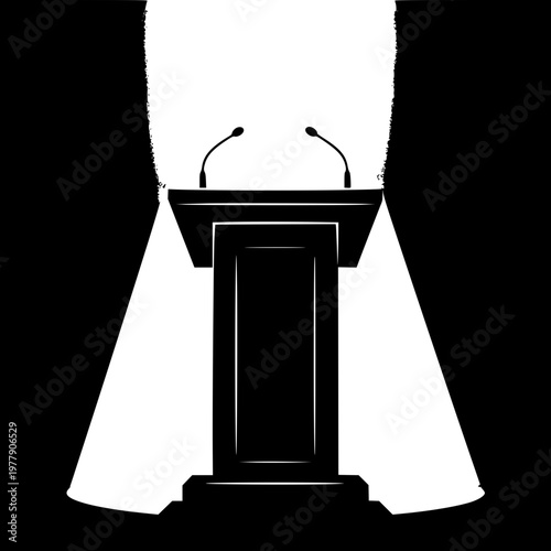 Podium with Microphones Silhouette Illustration for Presentations and Speeches