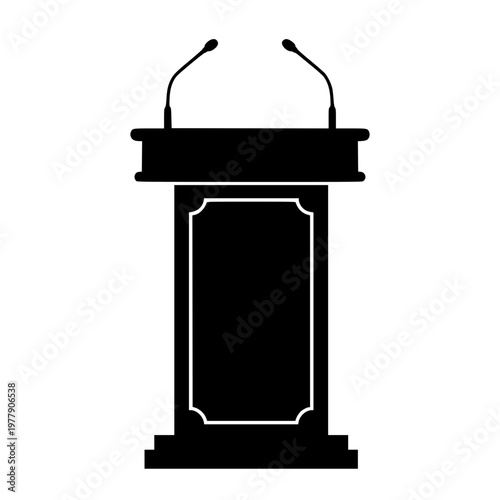 Podium silhouette with microphones icon for public speaking and presentations