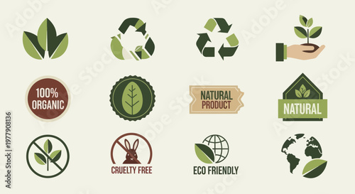 Eco Friendly Organic Natural Product Labels Icons Set