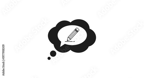 Thought bubble with pencil drawing inside representing idea creation and writing concept