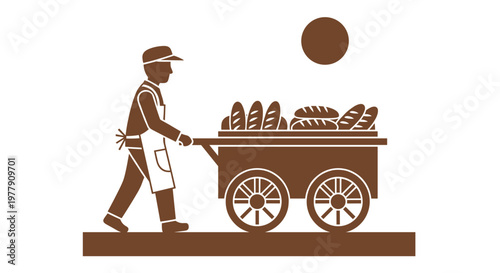 Man pushing bread cart outside.