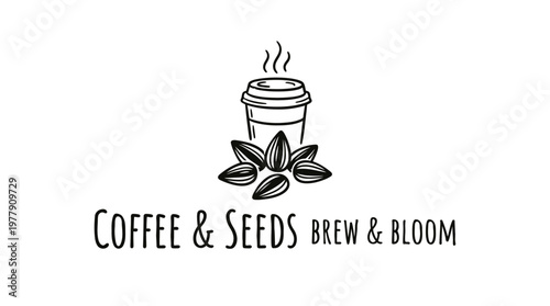 Coffee Cup Seeds and Text Logo Design