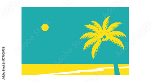 Palm Tree on Sandy Beach.