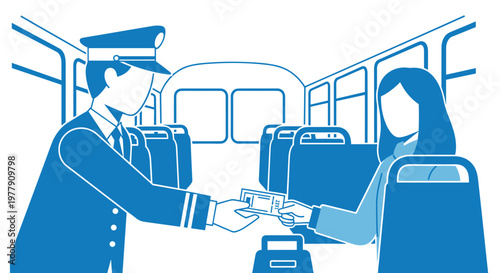 Train Conductor Serving Passenger.
