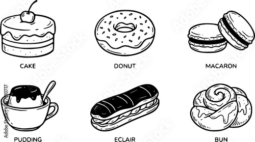 Hand drawn black sketch doodles including crowns skulls speech bubbles question exclamation marks lightning sun shapes and abstract lines