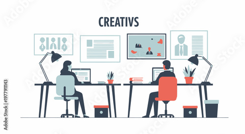 Creative professionals working together in modern office space