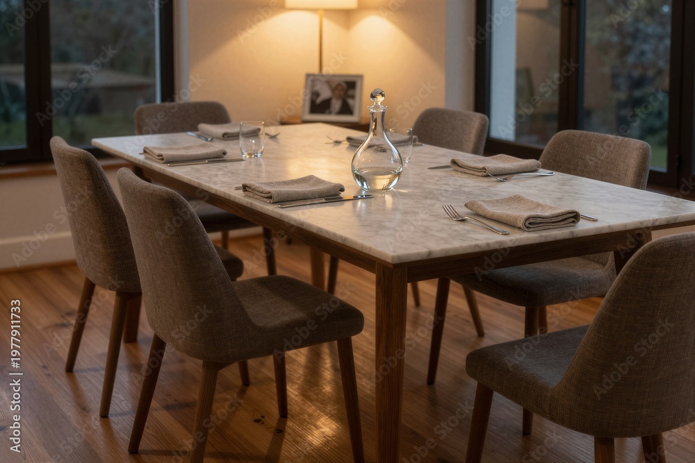 Fototapeta premium Dining table arranged with decanter in dining room