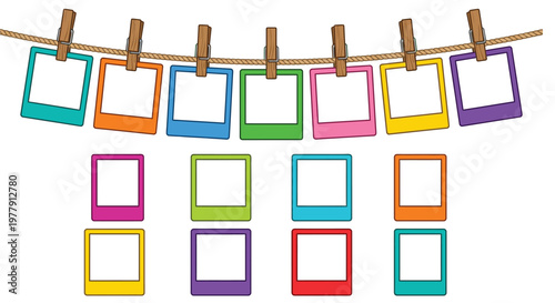 Colorful instant photo frames hanging on a string ready for memories