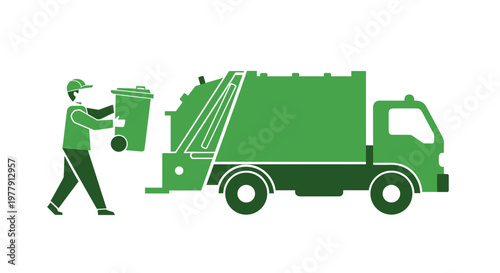 Man with trash can and truck.