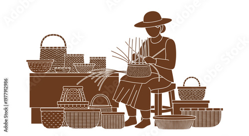 Man making a woven basket.