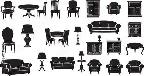 Furniture icons set for interior design and decoration purposes