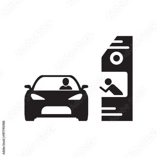 Drive through glyph icon. Simple solid style symbol can be used for web, mobile, ui design. Thru, window, car, restaurant, shop concept. Vector illustration isolated on white background. EPS 10.
