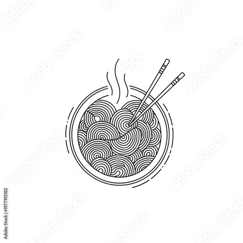 Steaming bowl of noodles with chopsticks.