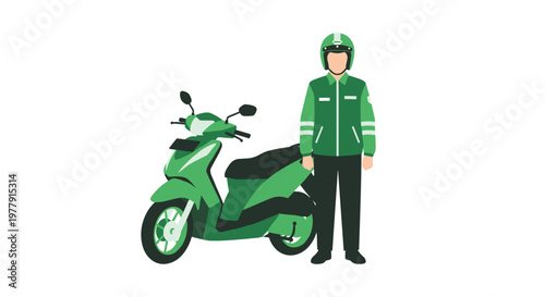 Delivery man with green scooter.