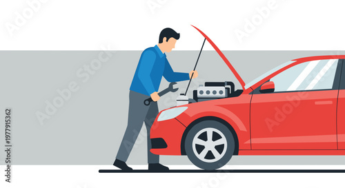 Man checking car engine.