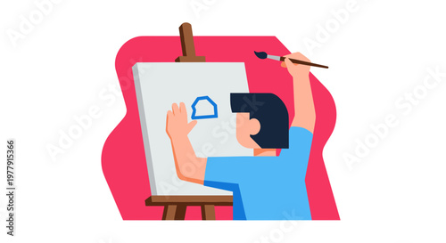 Man painting on white canvas.