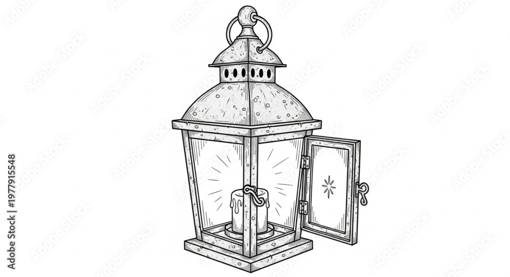 Obraz premium Detailed drawing of old lantern.