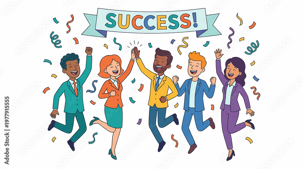 Fototapeta premium Diverse group of happy professionals celebrating business success together.