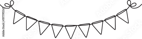 Continuous one line art of hanging festive decoration triangular flag bunting garland vector illustration