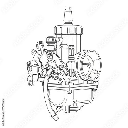 Detailed mechanical engine component diagram.