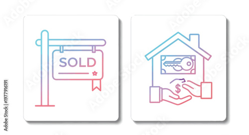 Real Estate Sold Sign & House Key Handover Icon