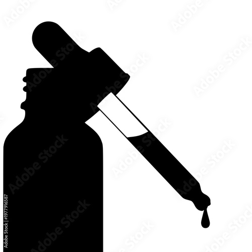 Silhouette of a Dropper Bottle and Pipette with Liquid Drop