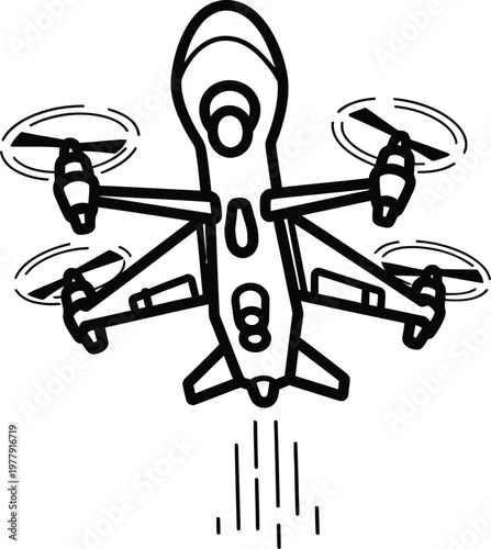 Military interceptor drone vertical takeoff flight concept vector illustration