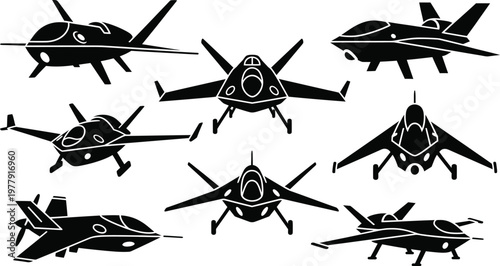 Stealth drone silhouettes collection for aerial security concepts