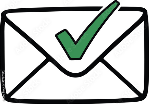 Envelope icon with green check mark in doodle style
