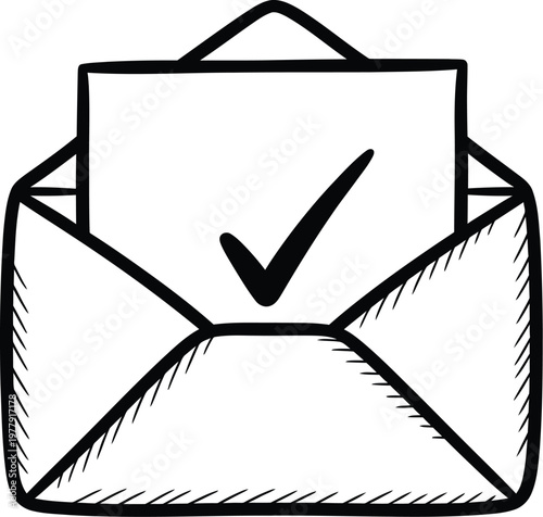 Envelope sketch with check mark for newsletter subscription icon