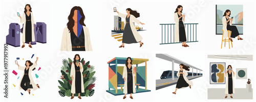 Minimalist Diverse Woman Illustration Collection with Various Modern Lifestyle Activities