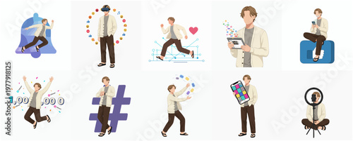 Minimalist Flat Illustration of Vlogger Concept Character Activity Scene Design