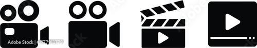 Video icon set featuring video camera icon vector with movie sign and cinema symbols in modern style for media production and entertainment design