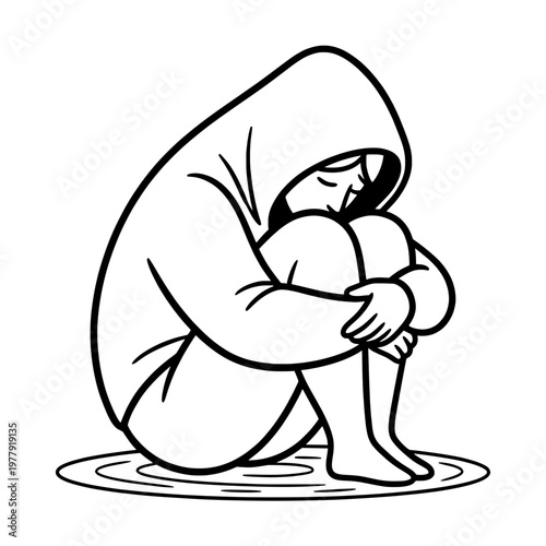 Sad Person Sitting Alone Feeling Depression Anxiety Mental Health Vector Illustration