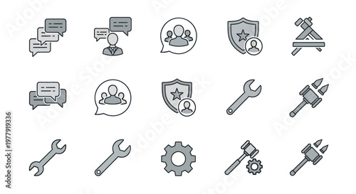 Communication, Security, and Legal Icons Set - Vector Graphics