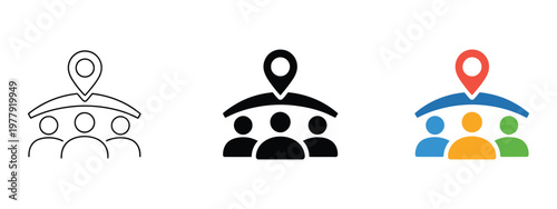 Social participation icon within civic life context showing abstract human figures and shared space elements representing local community engagement