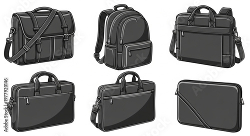 Collection of Stylish Bags - Backpack, Messenger, and Laptop Cases.