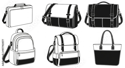 Collection of Various Bag Styles - Briefcase, Messenger, Backpack, and Tote.