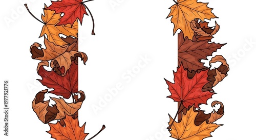 Autumn leaf border illustration with red orange and brown colors vector art