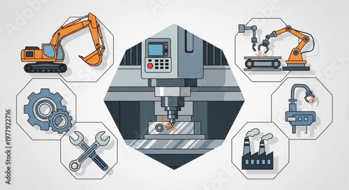 Industrial manufacturing and automation technology concept illustration.