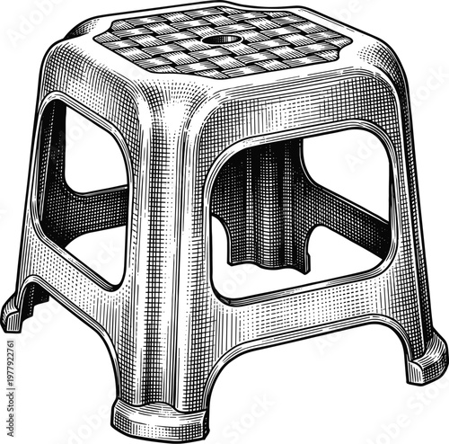 Durable plastic stool illustration for household and outdoor seating.