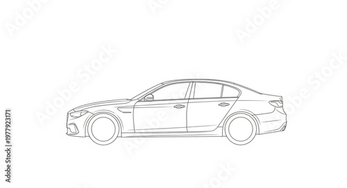 Modern Sedan Car Outline Drawing Side View.