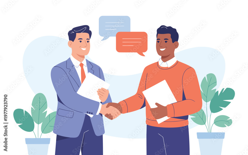 Fototapeta premium Professional men smiling and shaking hands after achieving a positive business agreement