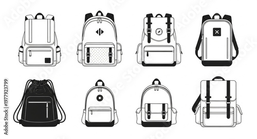 Collection of Backpack Illustrations - Stylish and Functional Designs.