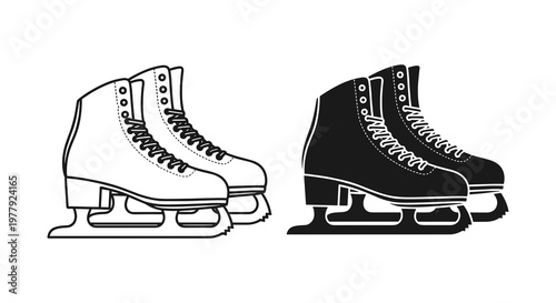 Ice Skating, Skates, Black and White, Vector Icons, Sports Equipment, Winter Sports