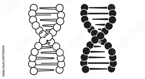 DNA double helix structures, genetic icons, molecular models, biology illustrations