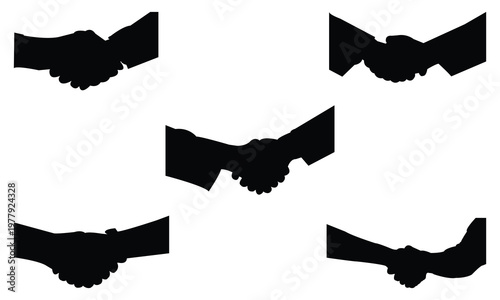 Silhouette collection of business handshakes on white background representing successful teamwork collaboration partnership deal agreement professional relationship trust and cooperation